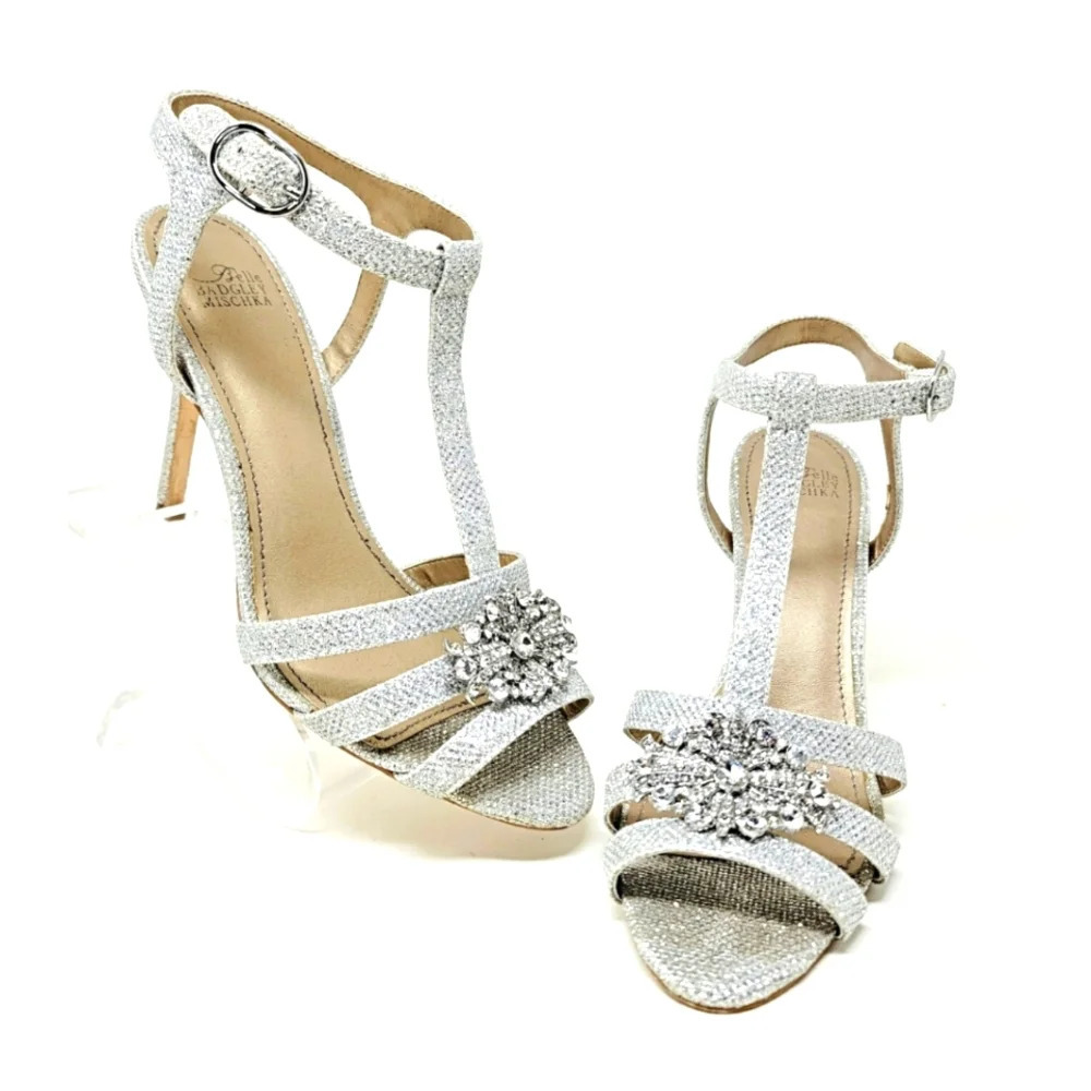 Badgley Mischka Belle Silver Jeweled Sandals Size 8 1/2